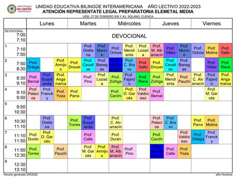 Horarios De Clases A O Lectivo By Biling E Interamericano