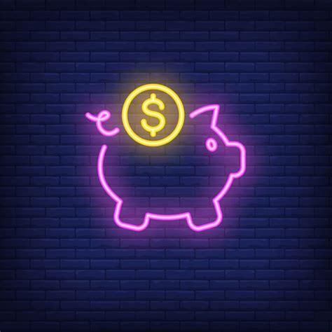 Free Vector Piggy Bank With Dollar Coin Neon Sign Element Night