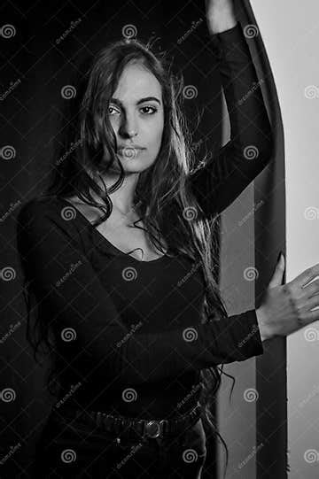 Black And White Portrait Of A Beautiful Young Italian Woman With Very