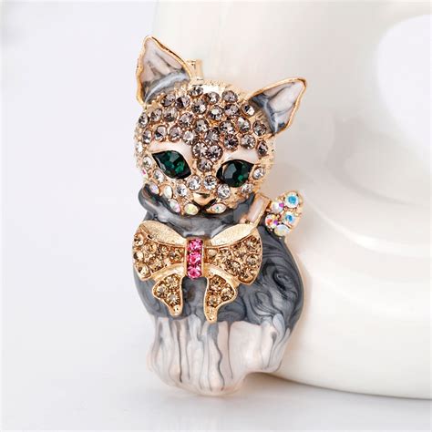 Beautiful Enamel Cat Brooch Animal Fashion Jewelry For Etsy