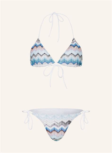 MISSONI Triangel Bikini mit Glitzergarn in hellblau türkis weiss