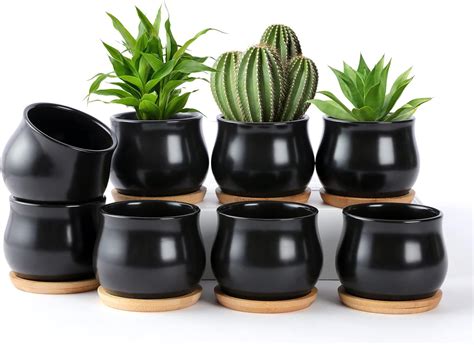 Amazon SHECIPIN 8 Pack Succulent Plant Pot Matte Black Mini 2 6