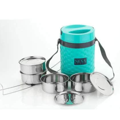 UNICEPT 4 Container Lunch Box tifin Insulated Stainless Steel Outer Plastic Lunch Box, 800 ml ...