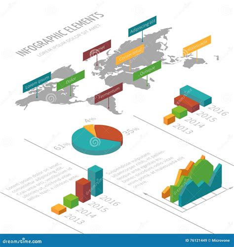 Vector Infographic Template With 3D Isometric Elements World Map And