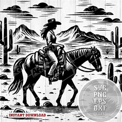 Cowgirl Riding A Horse In A Desert Svg Png Western Svg Clipart Bundle