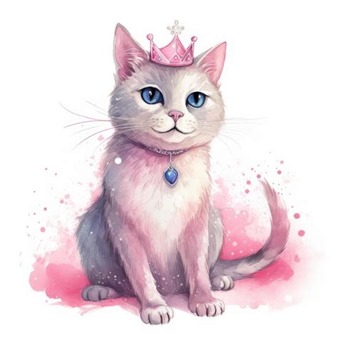 Premium Ai Image Sparkly Pink Cat Princess Illustration On White