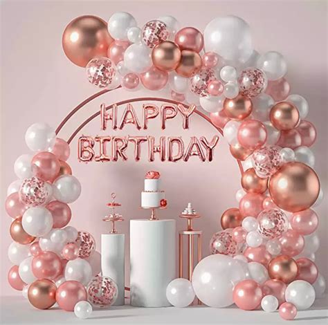 Rose Gold Pink And White Birthday Balloon Garland 123 Pcs Pink Whi