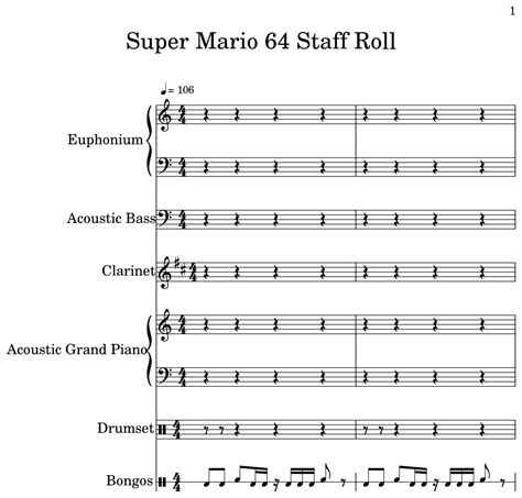 Super Mario 64 Staff Roll Sheet Music For Euphonium Electric Bass