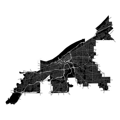 Cleveland Ohio United States Black And White High Resolution Map