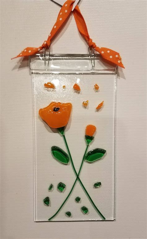 Orange Poppies Fused Glass Suncatcher For The Garden Etsy