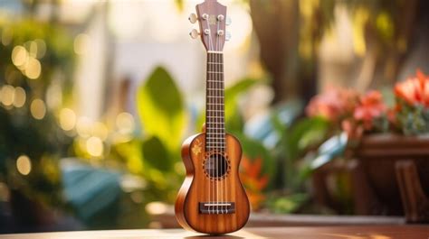 Premium Photo Ukulele Sitting On Table Next To Pine Cone