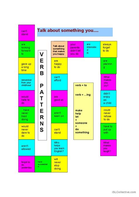 Verb Patterns Board Game English ESL Worksheets Pdf Doc