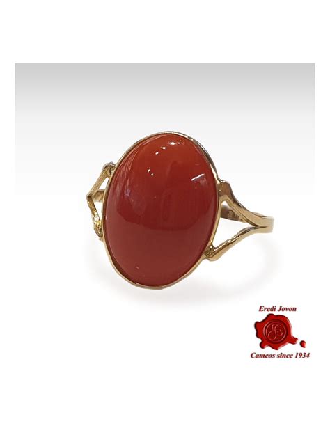 Anello In Corallo Rosso Oro Ovale Eredi Jovon Venezia