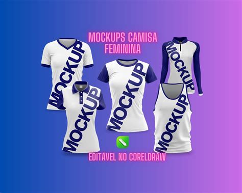 Arte Vetor Camisa Mockup Editavel CDR CorelDraw Camisa Gola 41 OFF