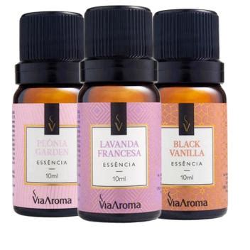 Kit 3 Essências 10ml Via Aroma Black Vanilla Lavanda Francesa Peônia