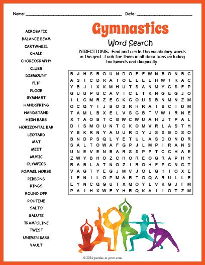 Gymnastics Word Search