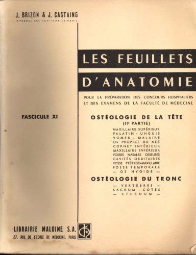 Amazon fr Les feuillets d anatomie fascicule XI pour la préparation