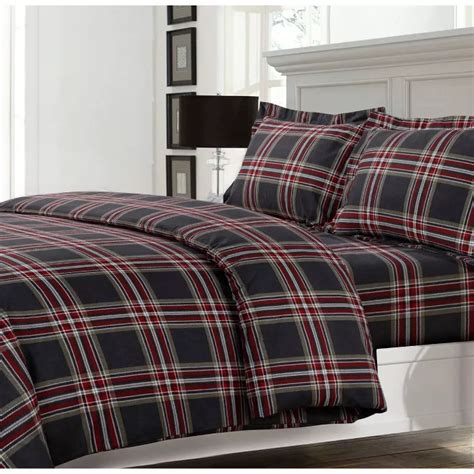 3pc Queen Heritage Plaid Cotton Flannel Printed Oversized Duvet Set