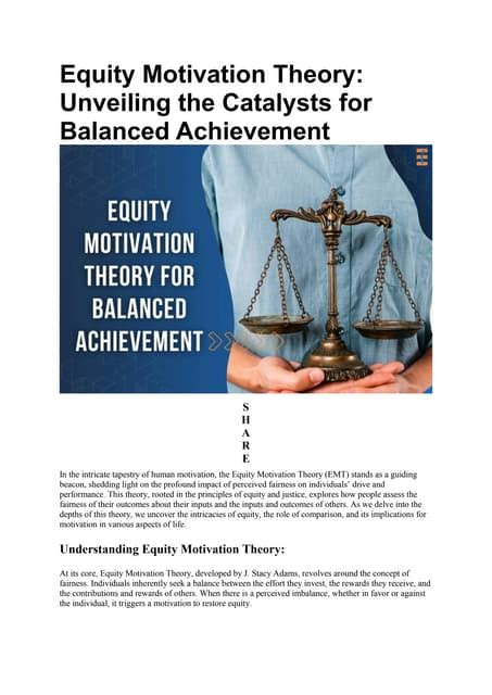 Equity Motivation Theory Unveiling The Catalysts For Balanced