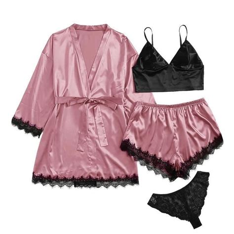 Plus Size Lingerie Sexy Femmes Soie Robe Satin Peignoir Vêtements de Nuit Pyjamas l21554 Corail