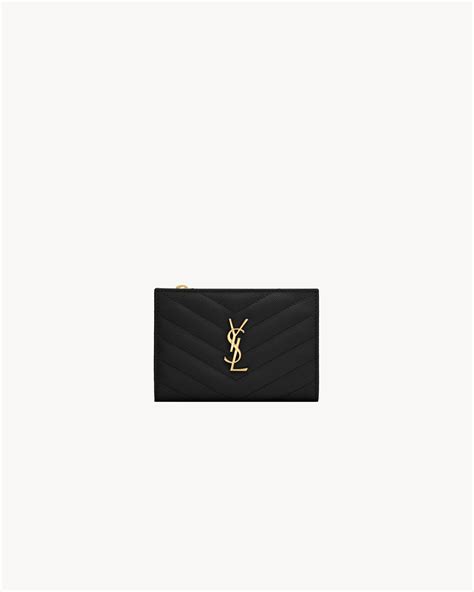 Monogram粒面壓紋皮革拉鏈兩摺錢包 Saint Laurent