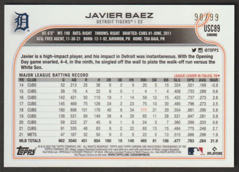 2022 Topps Chrome Update Series X Fractor Javier Baez USC89 On Kronozio