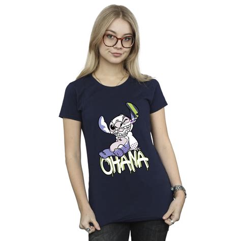 Disney Womens Lilo And Stitch Ohana Graffiti Cotton T Shirt