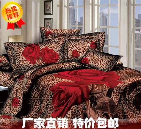 3d Red Rose Leopard Print Bedding Comforter Set Queen King Size Duvet