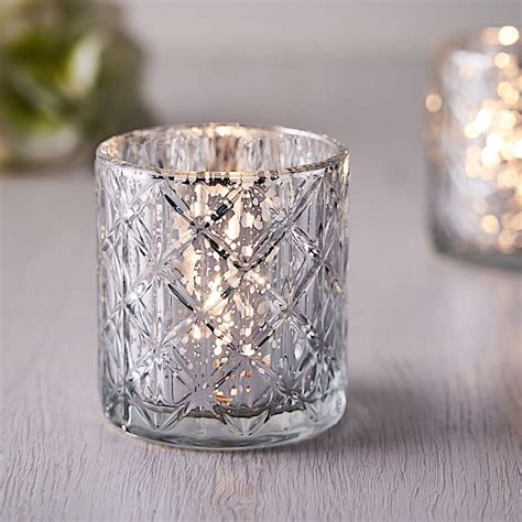 Balsacircle 6 Pieces 3 Silver Metallic Geometric Design Mercury Glass Votive Candle Holders