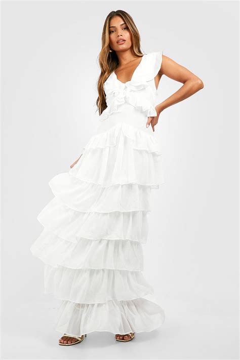 Chiffon Ruffle Tiered Maxi Dress Boohoo Usa