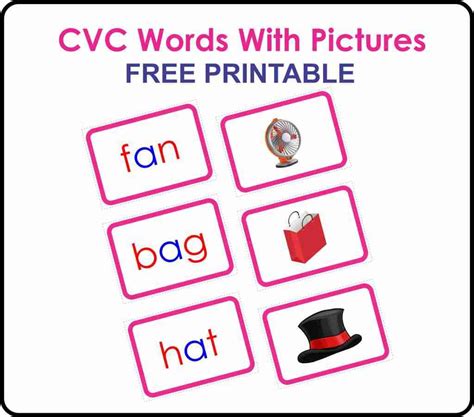 Cvc Words With Pictures Printable Cvc Words Cvc Word Activities Cvc Word Families