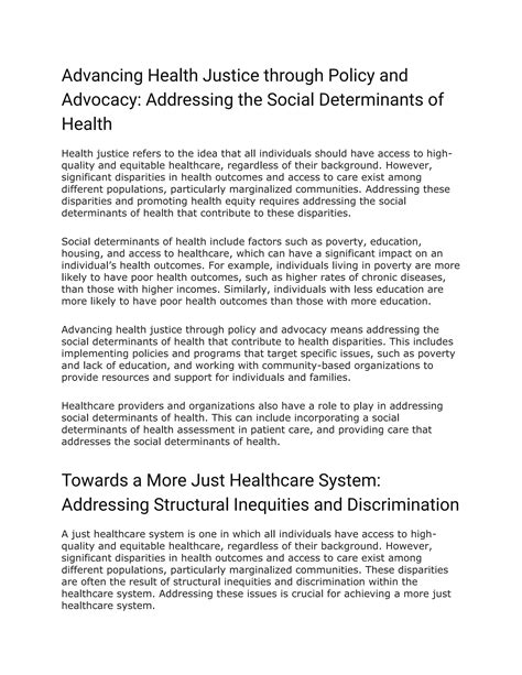 Achieving Health Justice Addressing Disparities In Healthcare Pdf