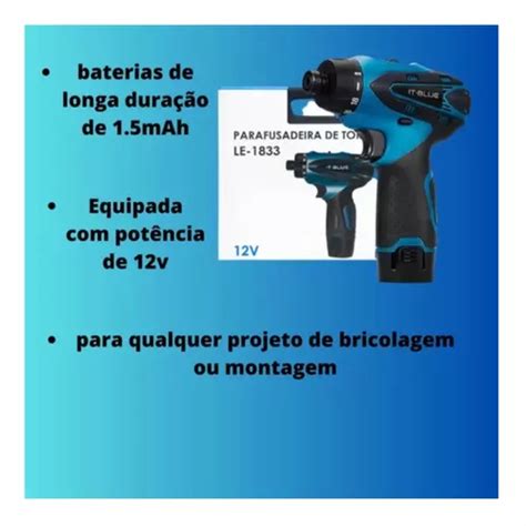 Parafusadeira Torque Alto Impacto Bateria Recarreg Vel Top R Em