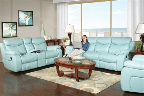 Vercelli Aqua Leather 3 Pc Living Room With Reclining Sofa - Sofa Design Ideas