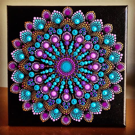 Vibrant Color Burst Dot Mandala On Stretched Canvas 8 X Etsy Dots Art Mandala Dots Mandala