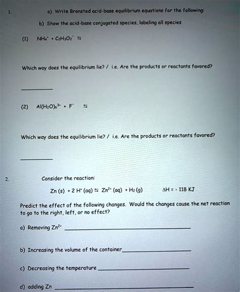 Solved Write Bronsted Ocid Pase Equilibrium Equations For The