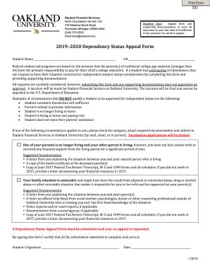 Fillable Online Dependency Status Appeal Form