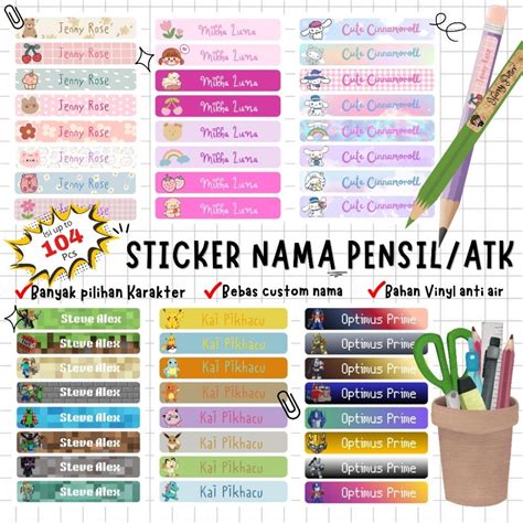 jual stiker label nama pensil vinyl sticker label nama atk stiker