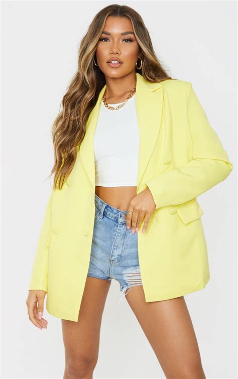 Yellow Woven Double Breasted Covered Blazer Prettylittlething Usa