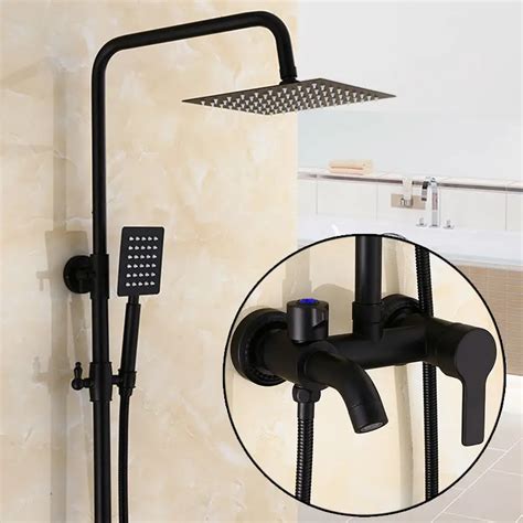 Black Bronze single Handle Bath Shower Bathroom 8" Rainfall Shower Faucet Set Mixer Taps Wall ...