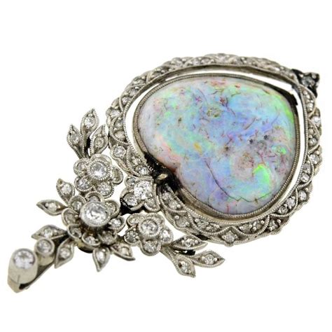 Edwardian Opal Diamond Gold Heart Pendant At Stdibs