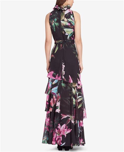 Tahari Asl Tiered Floral Print Gown Macys