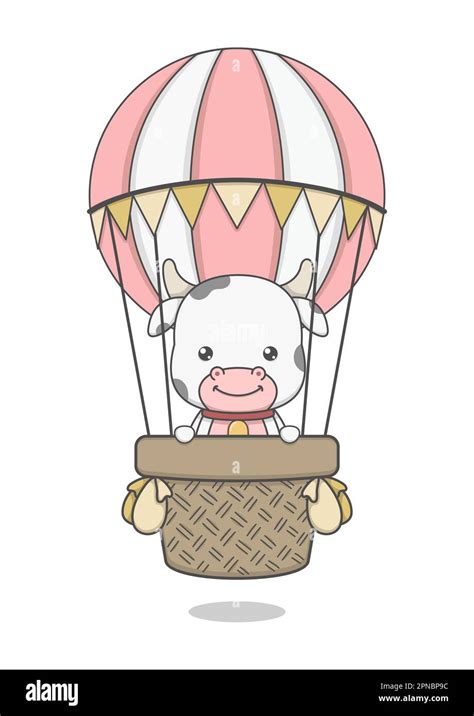 Cute Cow Riding Hot Air Balloon Stock Vector Image Art Alamy