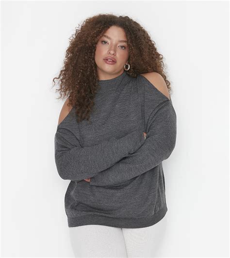 Buy Trendyol Knitted Shoulder Cut Out Sweater In Grey 6thstreet Uae