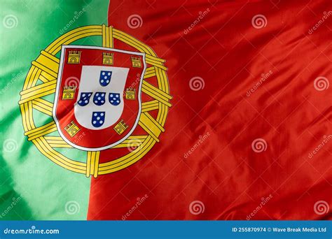 Image Of Close Up Of Wrinkled National Flag Of Portugal Stock Photo