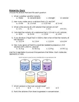 Molarity Quiz By Schrim S Chem Tpt