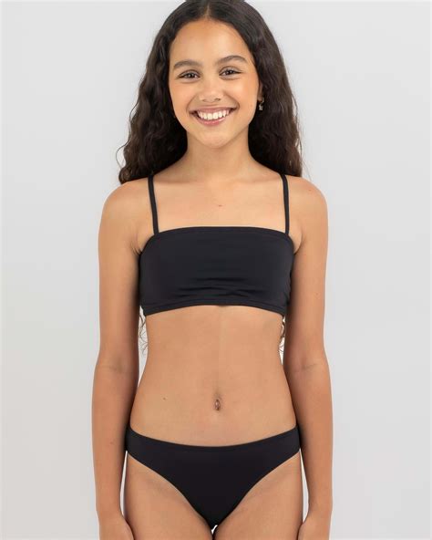 Shop Kaiami Girls Bobbie Bandeau Bikini Set In Black Fast Shipping