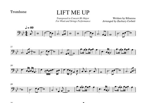 Lift Me Up Arr Zachary Corbett By Rihanna Sheet Music For Trombone Solo At Sheet Music Direct