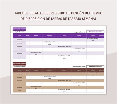 Plantilla De Excel Tabla De Detalles Del Registro De Gesti N Del Tiempo