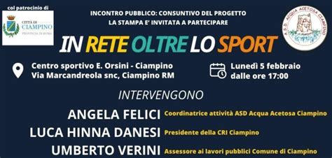 Il Progetto In Rete Oltre Lo Sport A Ciampino La Presentazione Dei